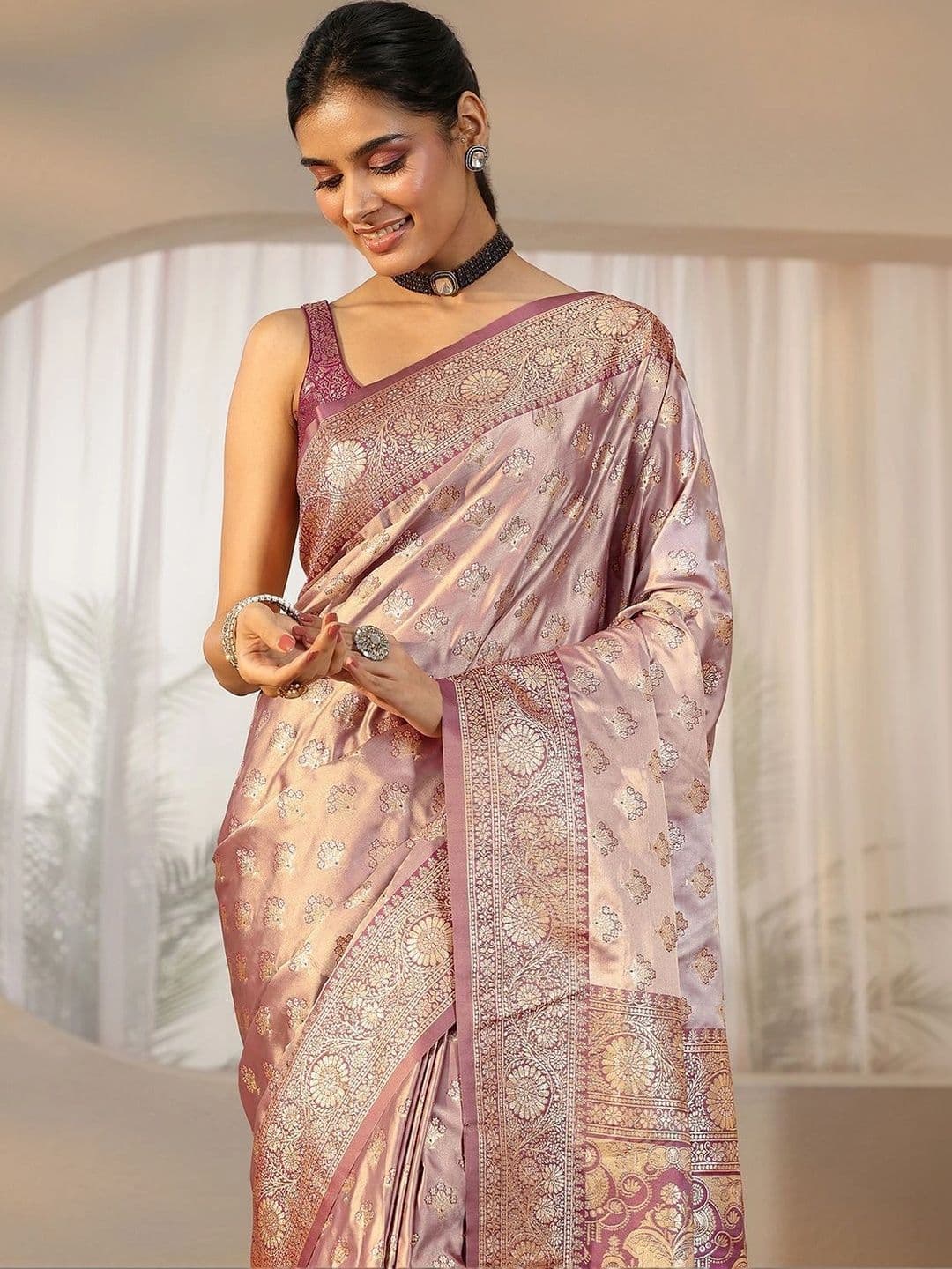 Libas Woven Design Zari Satin Saree thumbnail 2