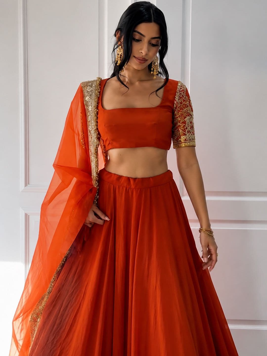 DREAM EXPORTER Embroidered Semi-Stitched Lehenga & Unstitched Blouse With Dupatta thumbnail 4
