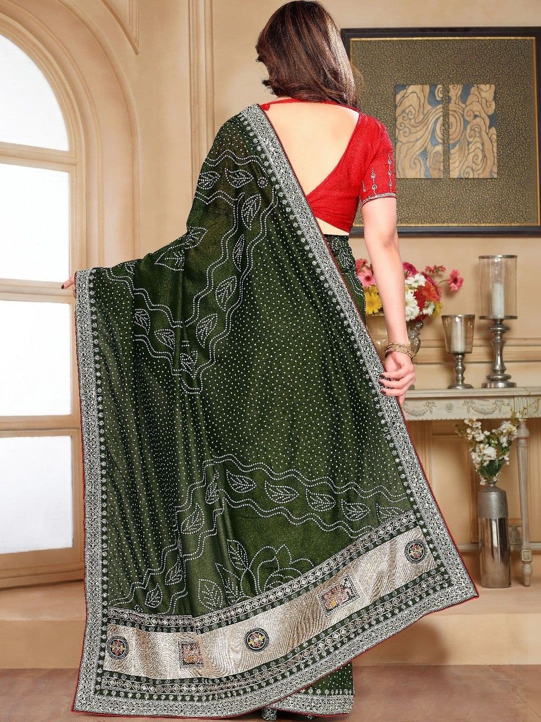 SmileyFashion Bandhani Embroidered Art Silk Designer Saree thumbnail 5