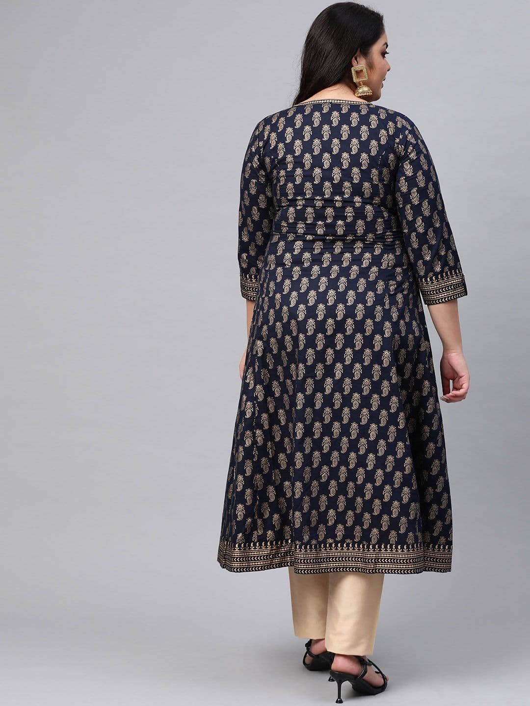 KALINI Round Neck Ethnic Motifs Printed Cotton A-Line Kurta thumbnail 3