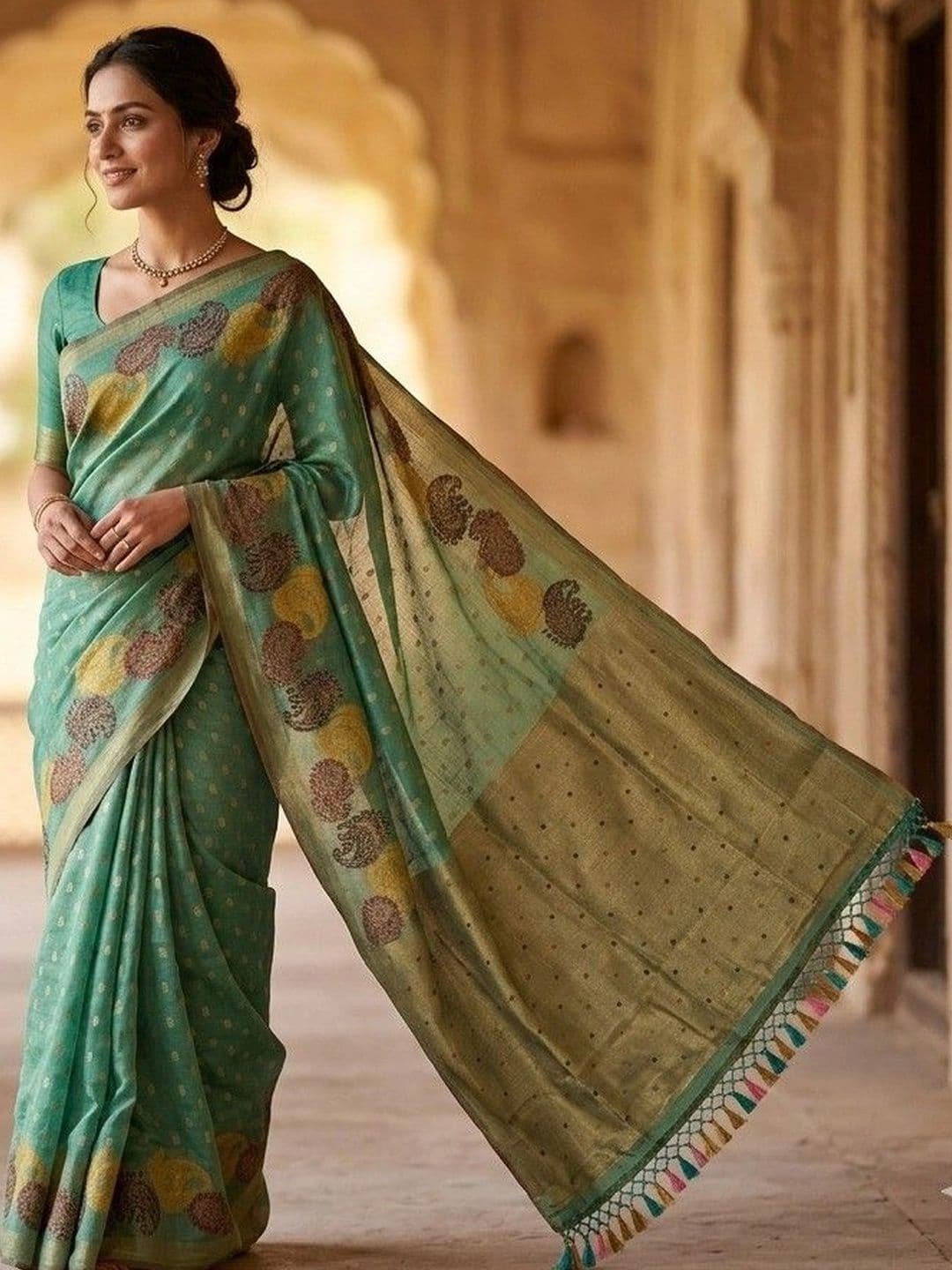 House of Neyvara Woven Design Zardozi Linen Blend Banarasi Saree - view 1