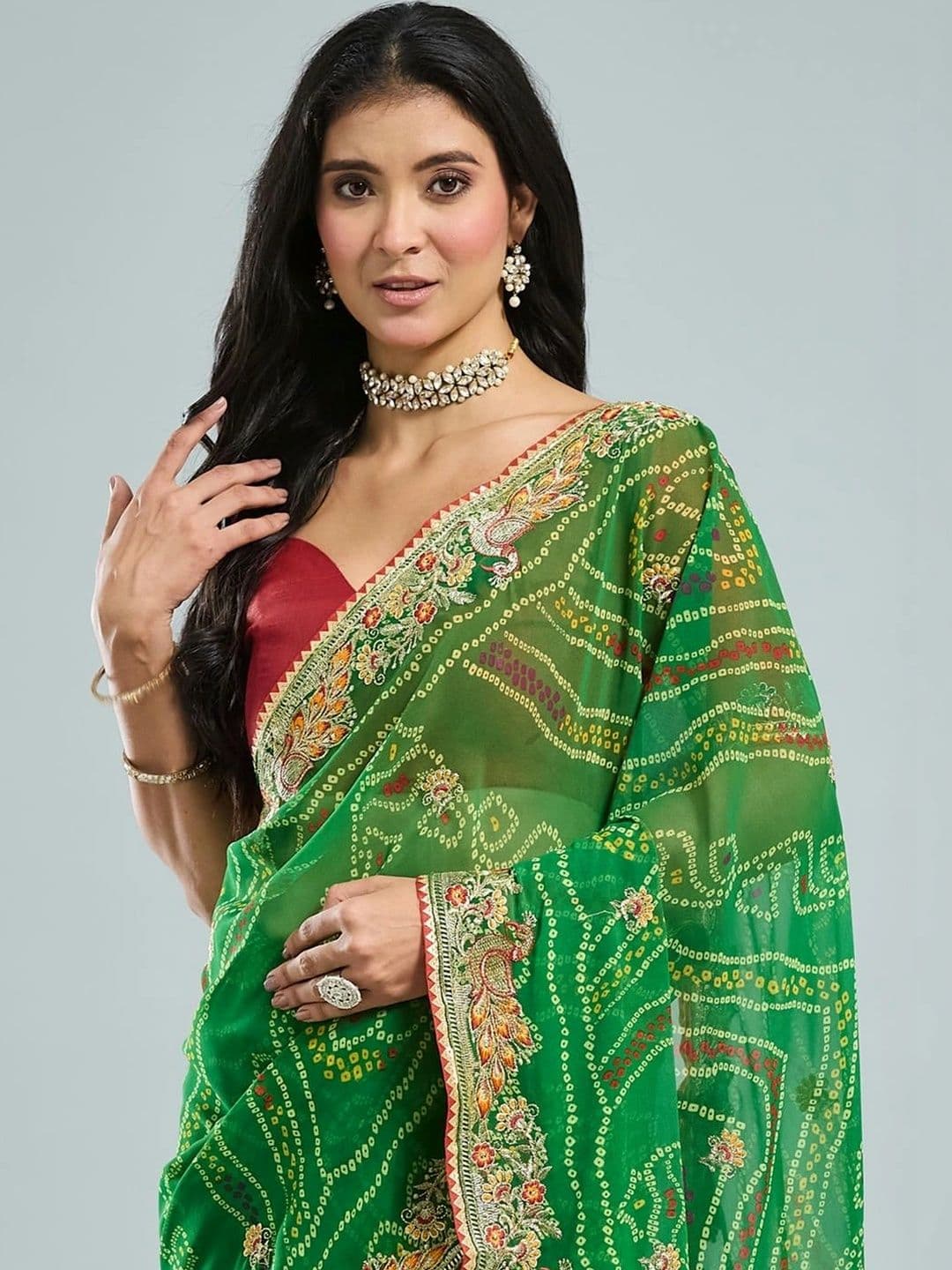 SAMANTHA Bandhani Embroidered Poly Georgette Bandhani Saree thumbnail 3