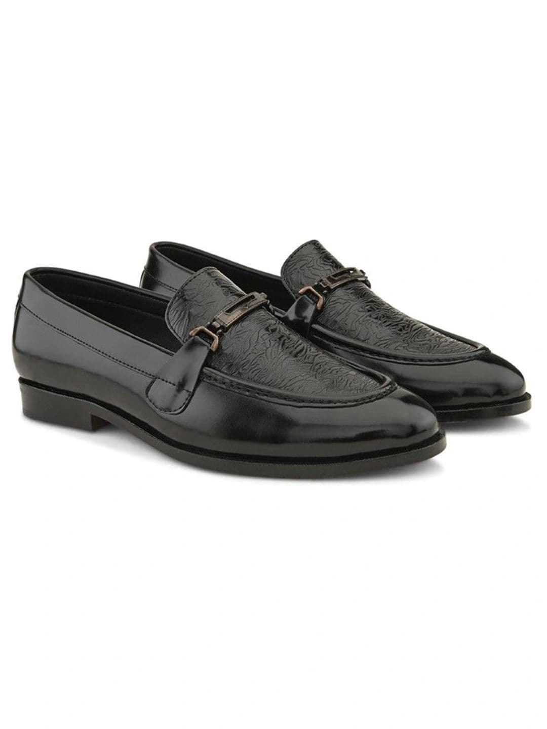House of Pataudi Men Textured Black Bit Loafers thumbnail 3