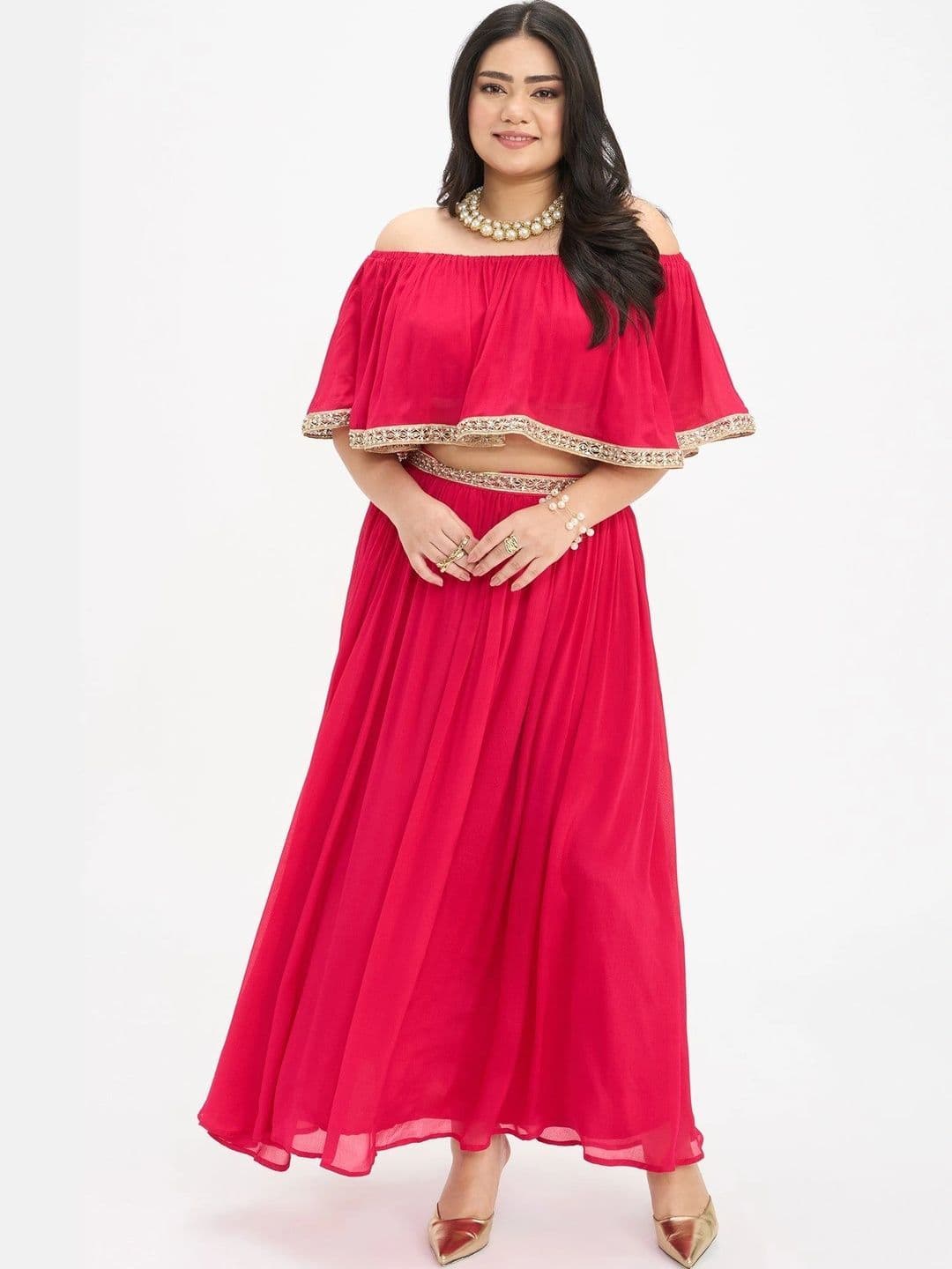 Virgio Women Solid Viscose Flared Lace Plus Size Maxi Skirt thumbnail 2