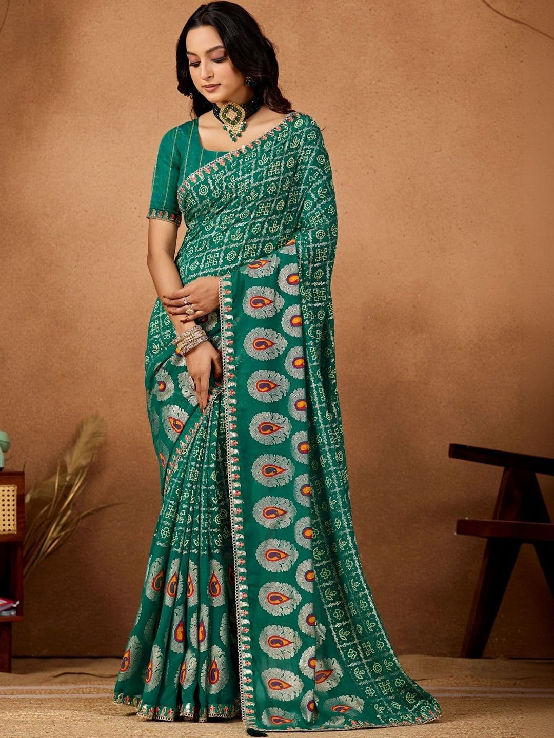 Mitera Bandhani Gotta Patti Poly Georgette Designer Bandhani Saree thumbnail 6