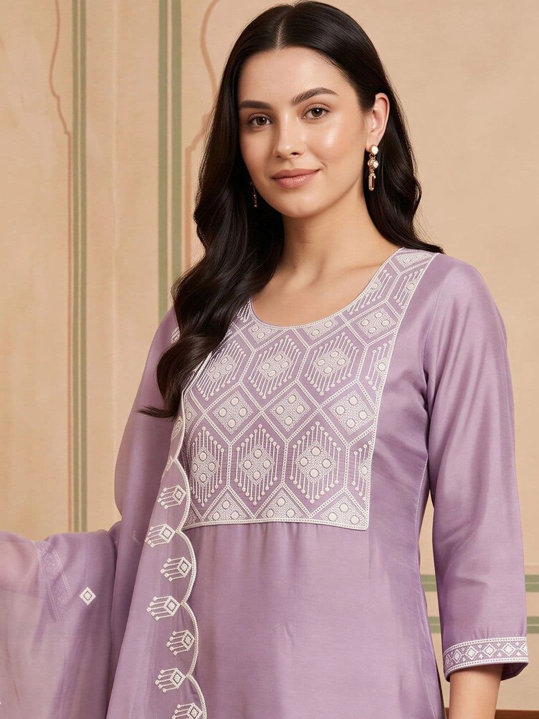 Indo Era Women Regular Thread Work Kurta with Trousers & With Dupatta thumbnail 5