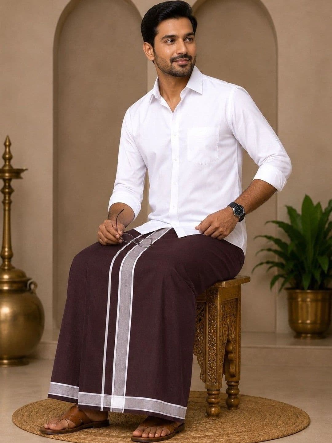 Tharunsha Elite Men Striped Cotton Dhoti Dhotis thumbnail 4