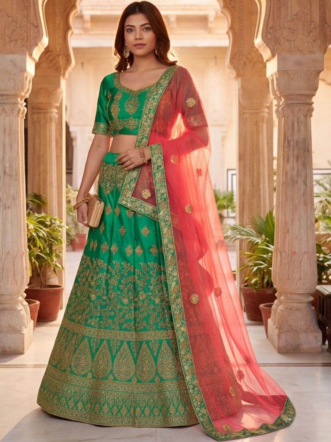 Anouk Rustic Embroidered Semi-Stitched Lehenga & Unstitched Blouse With Dupatta thumbnail 4