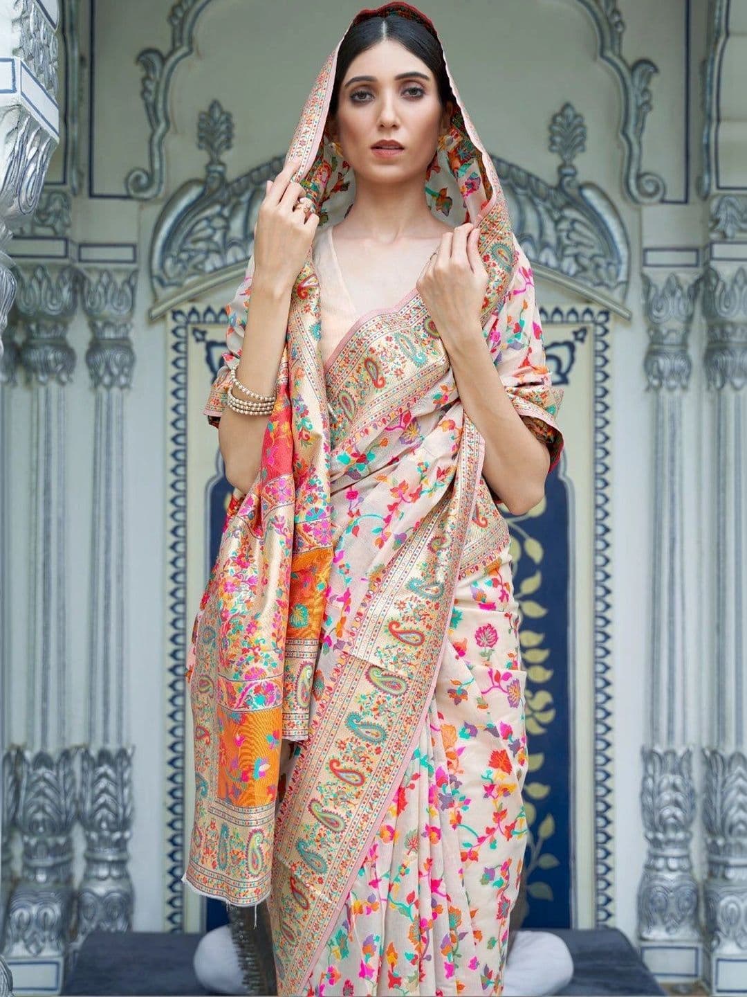 Sangria Women Paisley Zari Pashmina Designer Chanderi Saree thumbnail 3