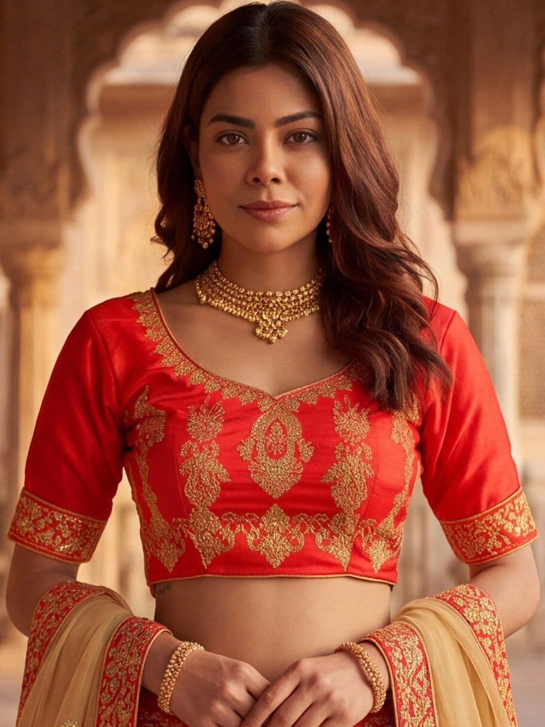 Anouk Rustic Embroidered Semi-Stitched Lehenga & Unstitched Blouse With Dupatta thumbnail 3