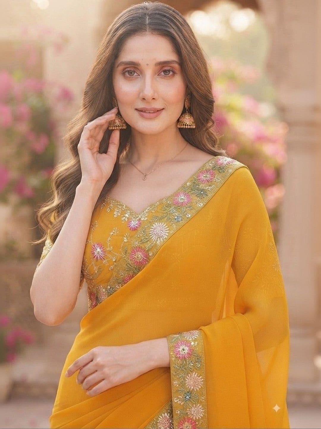 SmileyFashion Floral Art Silk Saree thumbnail 4
