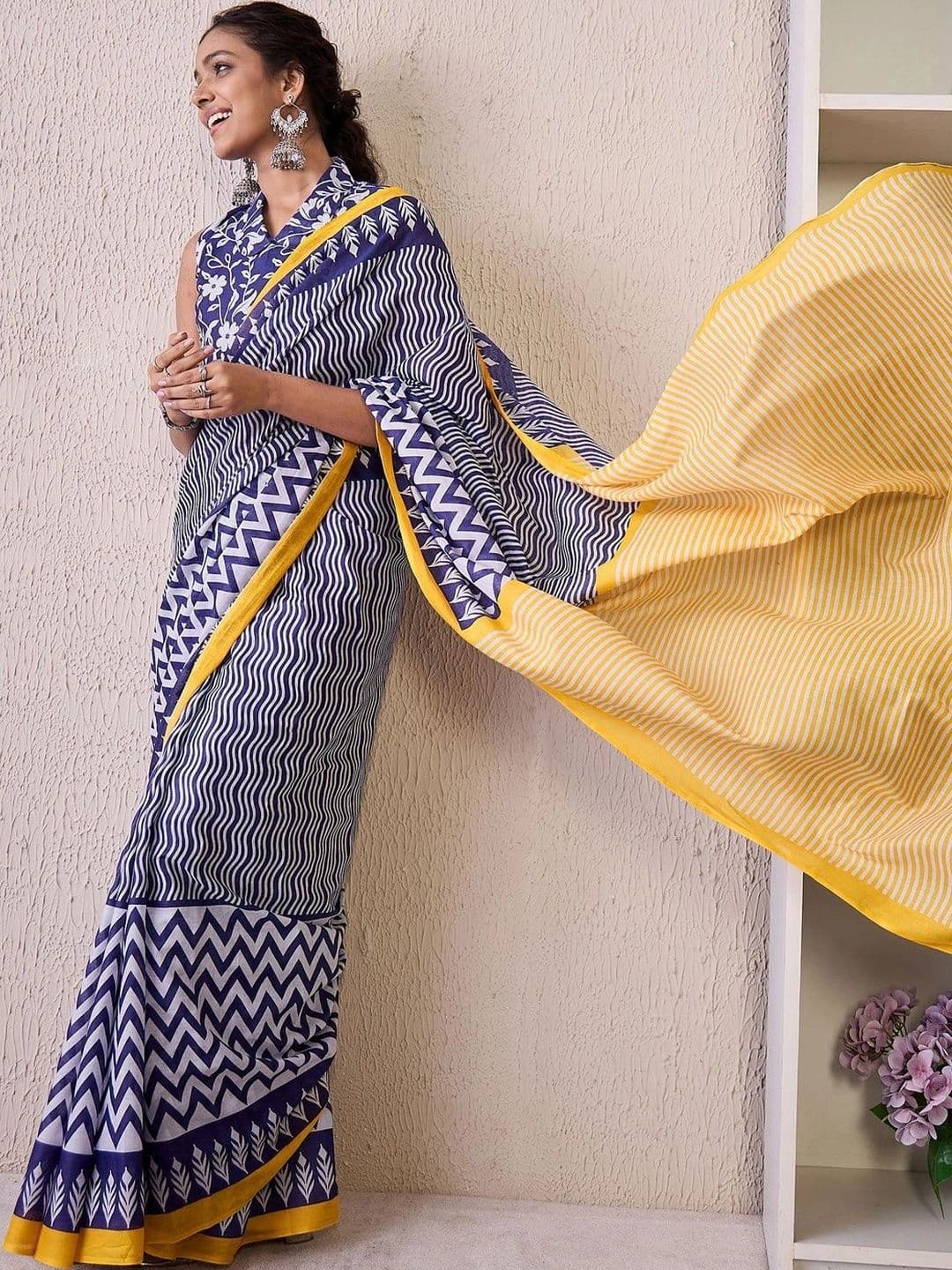 Sangria Striped Designer Leheriya Saree - view 1
