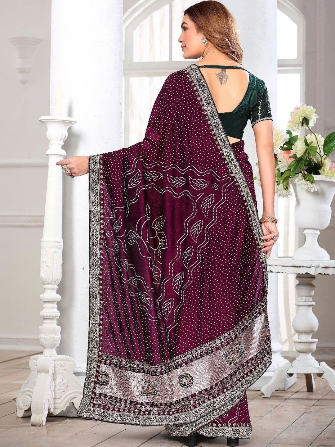 SmileyFashion Embellished Embroidered Art Silk Designer Saree thumbnail 2