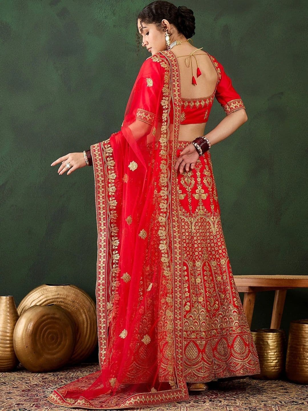 Mitera Embroidered Semi-Stitched Lehenga & Unstitched Blouse With Dupatta thumbnail 2