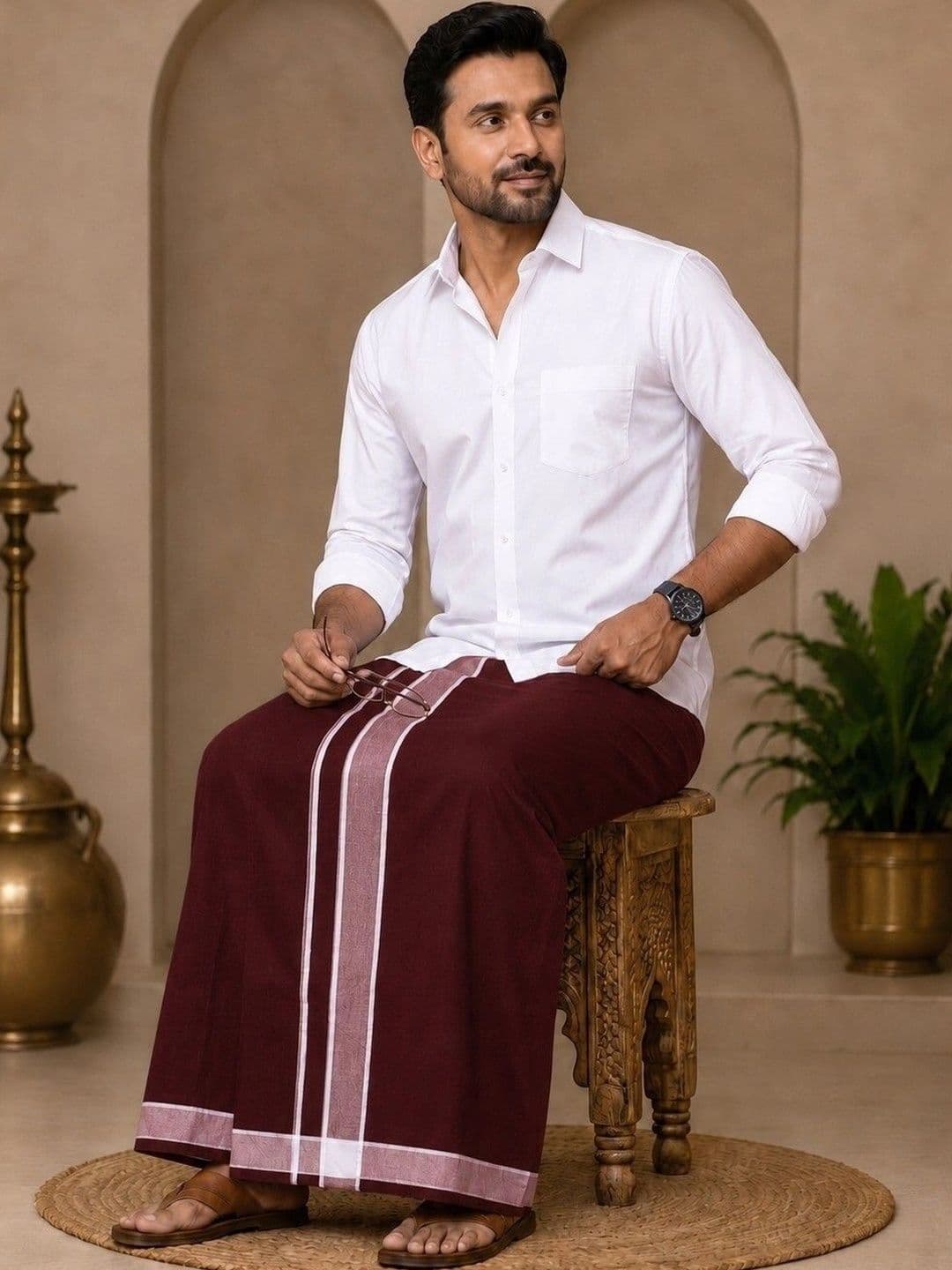 Tharunsha Elite Men Striped Cotton Dhoti Dhotis - view 1