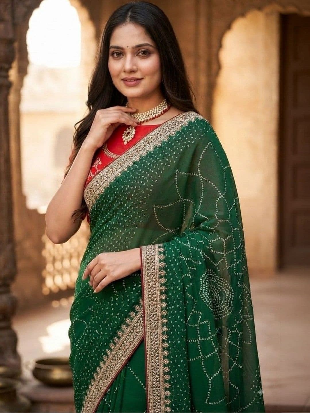 SmileyFashion Bandhani Embroidered Art Silk Designer Saree thumbnail 3