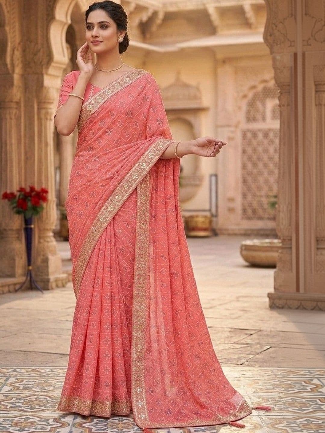 SmileyFashion Bandhani Embroidered Art Silk Designer Bandhani Saree thumbnail 4