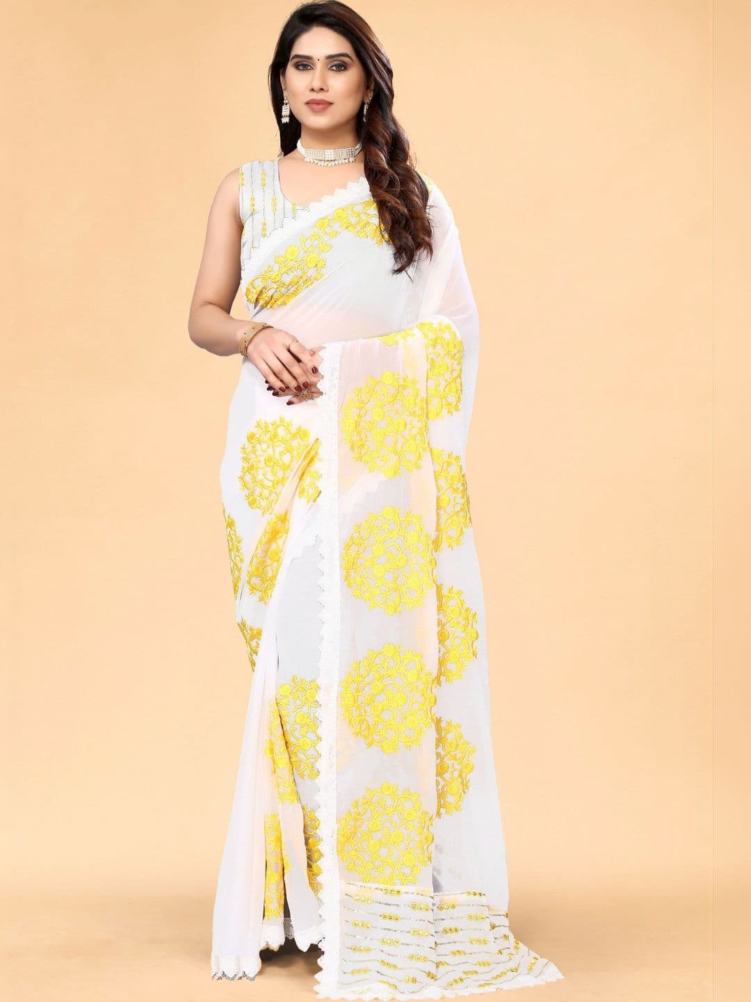 Sangria Women Floral Embroidered Pure Georgette Designer Saree - view 1