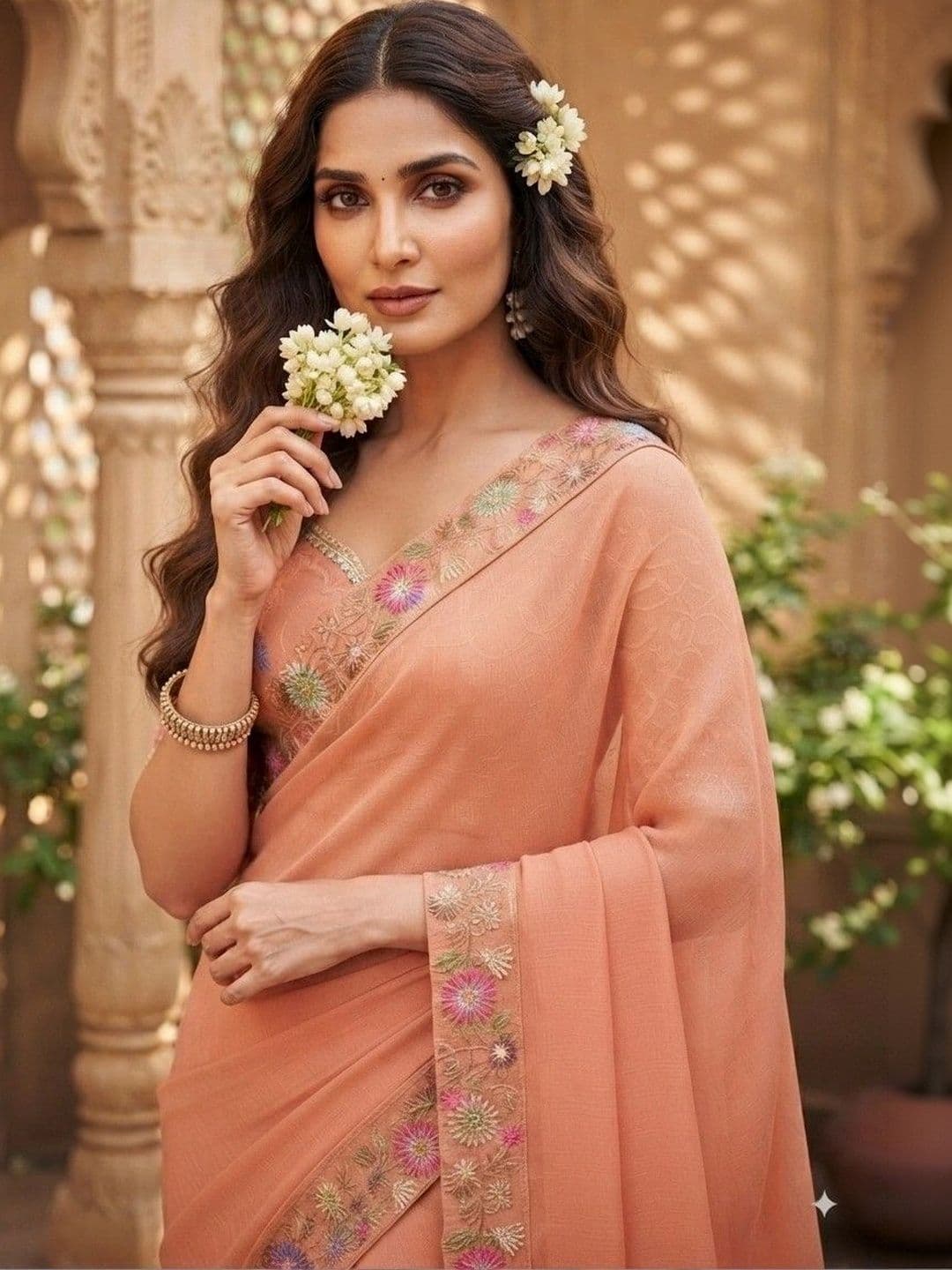 SmileyFashion Floral Embroidered Art Silk Saree thumbnail 3