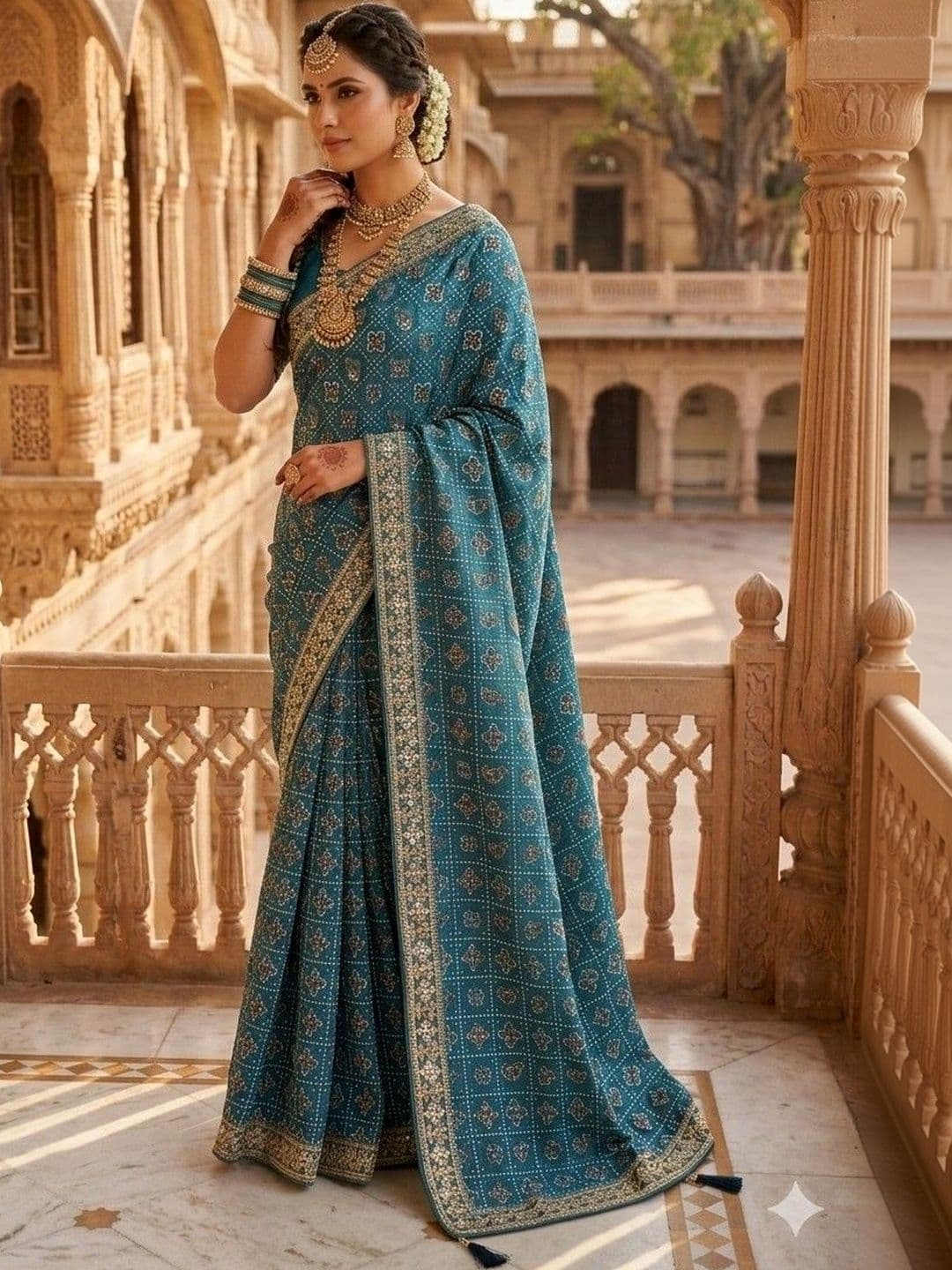 SmileyFashion Bandhani Embroidered Art Silk Designer Bandhani Saree - view 1
