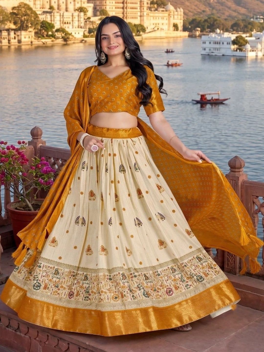 Anouk Printed Semi-Stitched Lehenga & Unstitched Blouse With Dupatta thumbnail 5