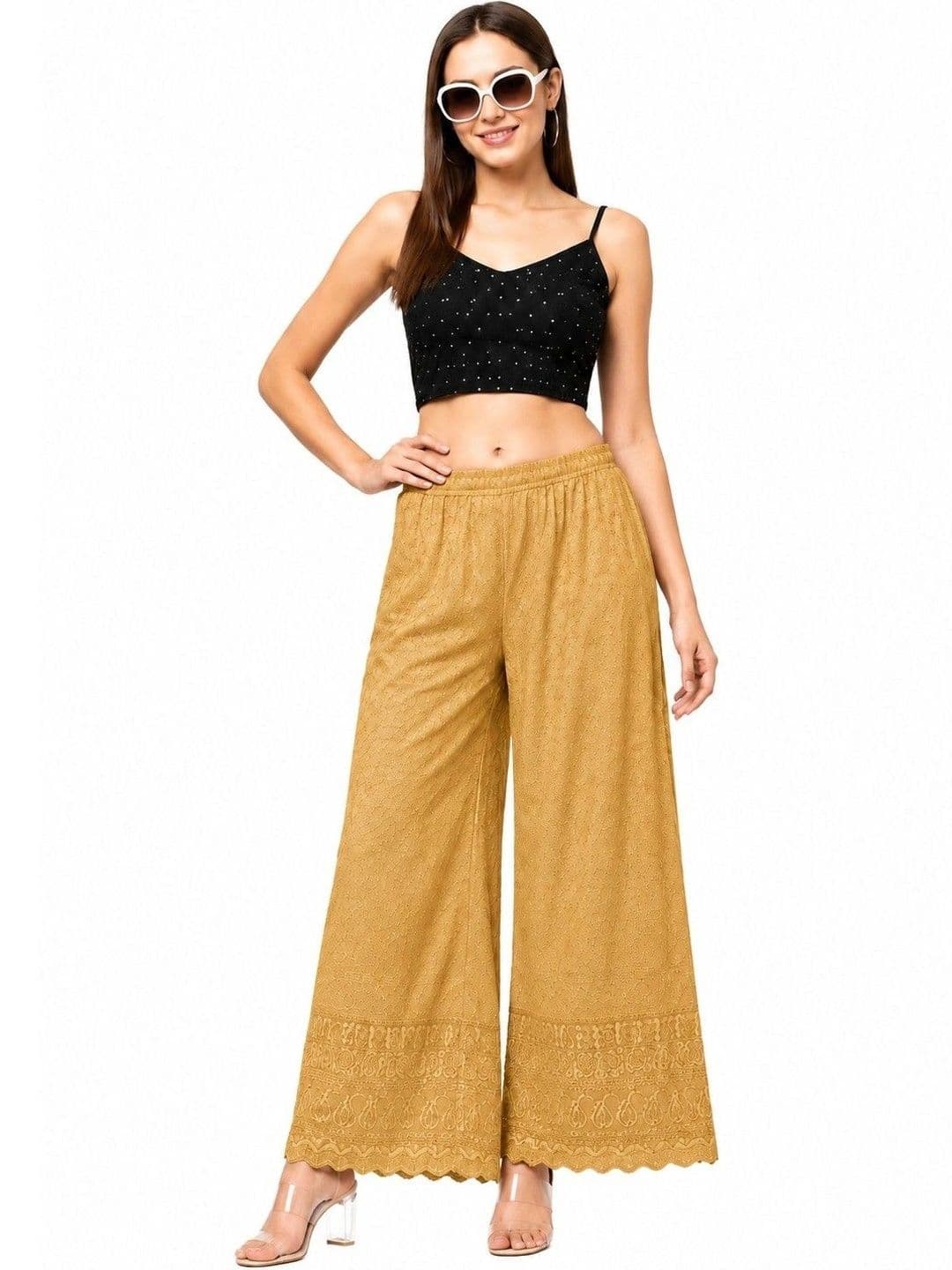Threadbloom Women Embroidered Knitted Ethnic Palazzos - view 1