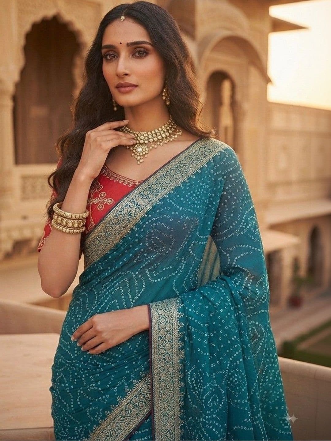 SmileyFashion Bandhani Zari Art Silk Designer Saree thumbnail 4