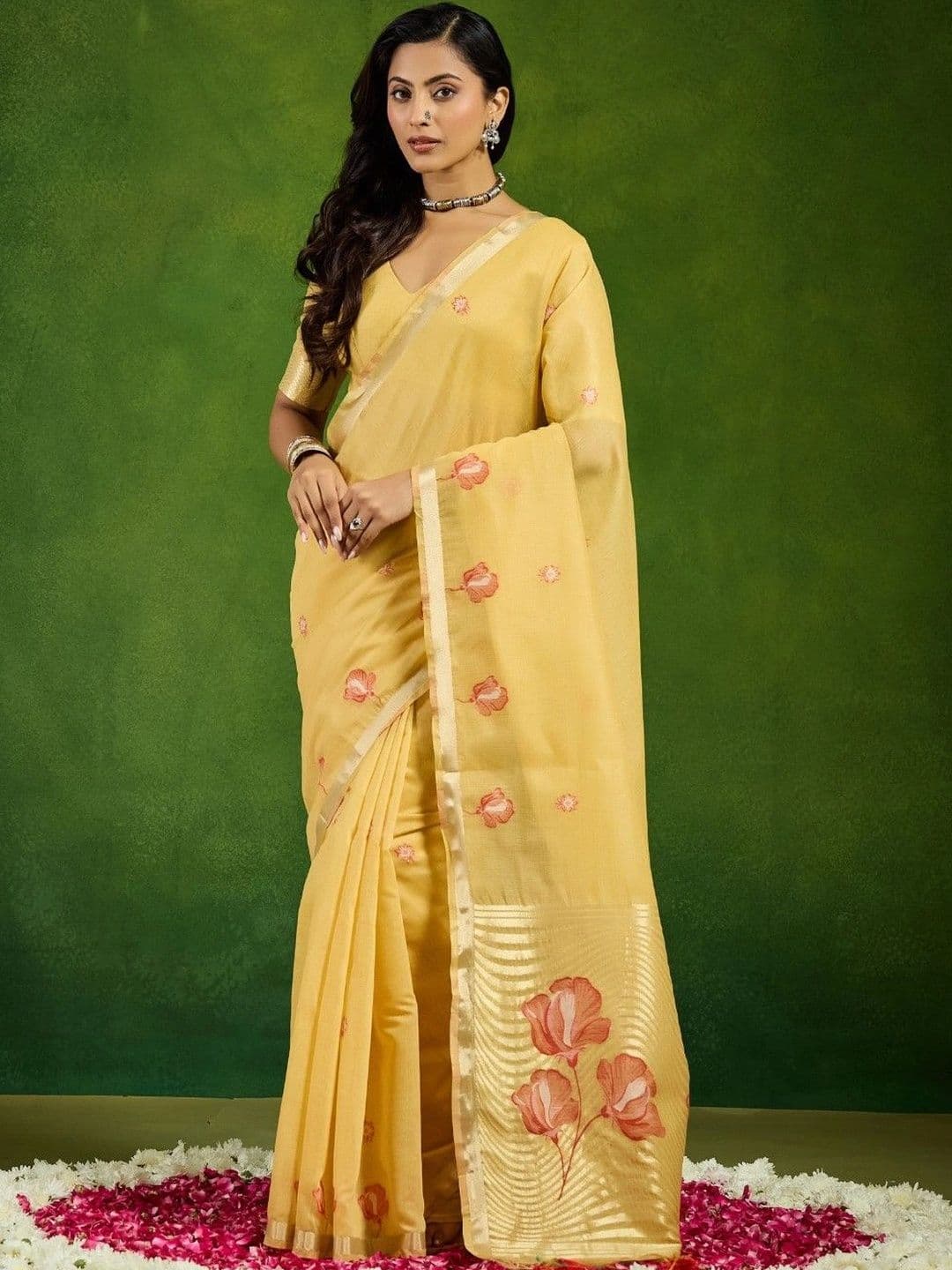 kasee Floral Sequinned Pure Cotton Designer Saree - view 1