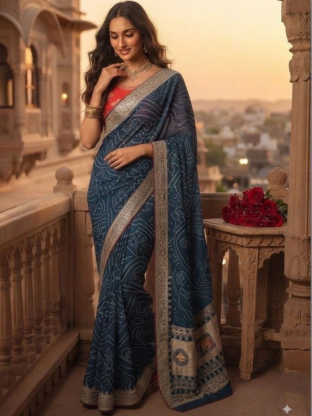 SmileyFashion Bandhani Zari Art Silk Designer Saree - view 1