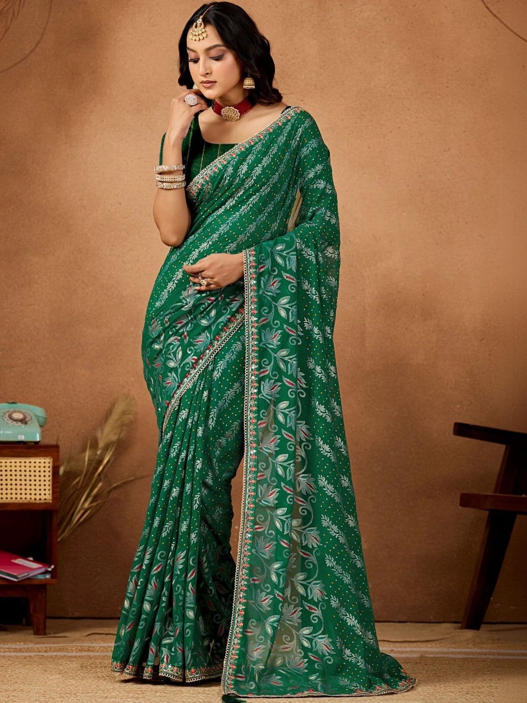 Mitera Bandhani Embroidered Poly Georgette Designer Bandhani Saree - view 1
