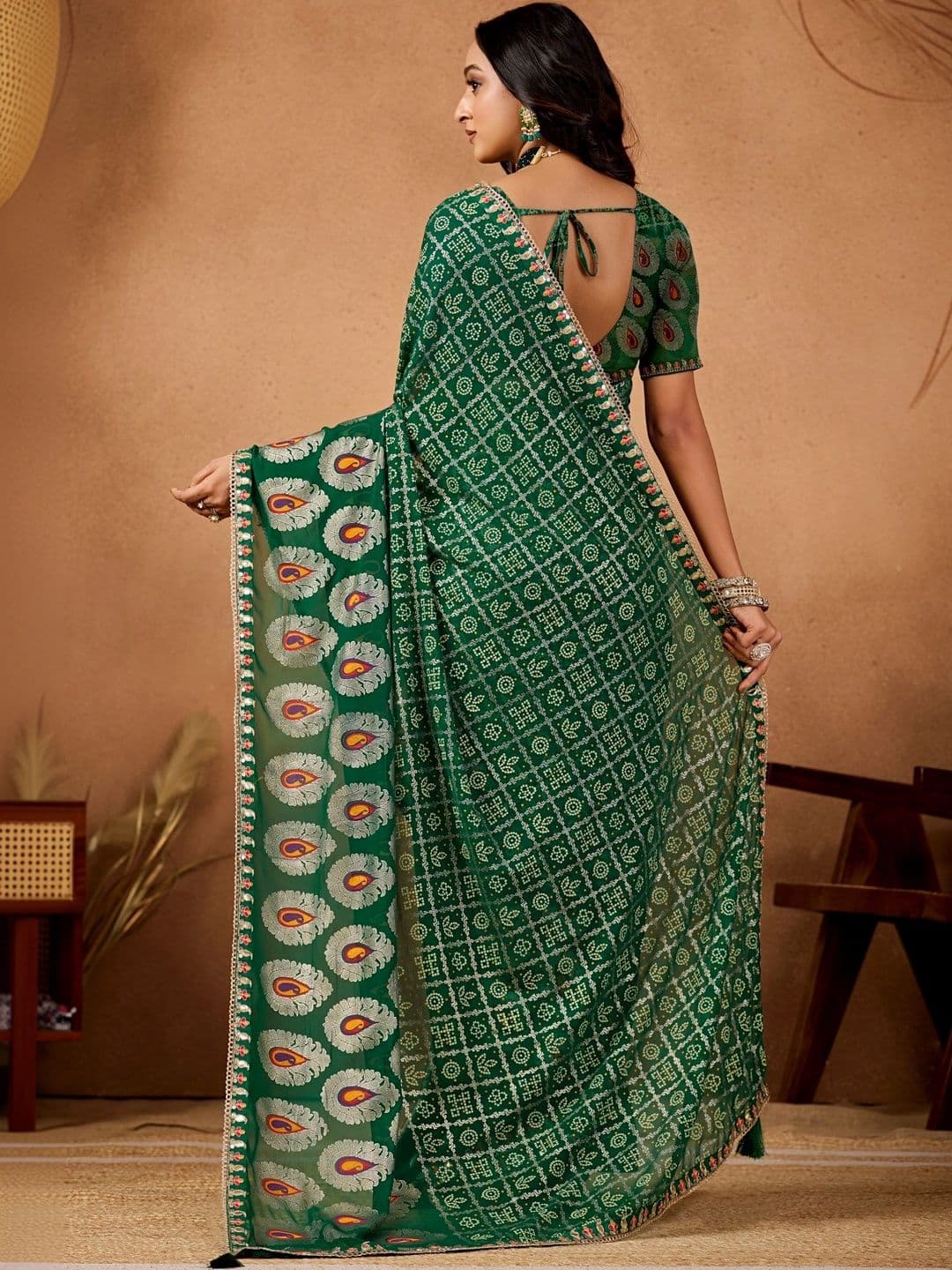 Mitera Bandhani Mirror Work Poly Georgette Designer Bandhani Saree thumbnail 3