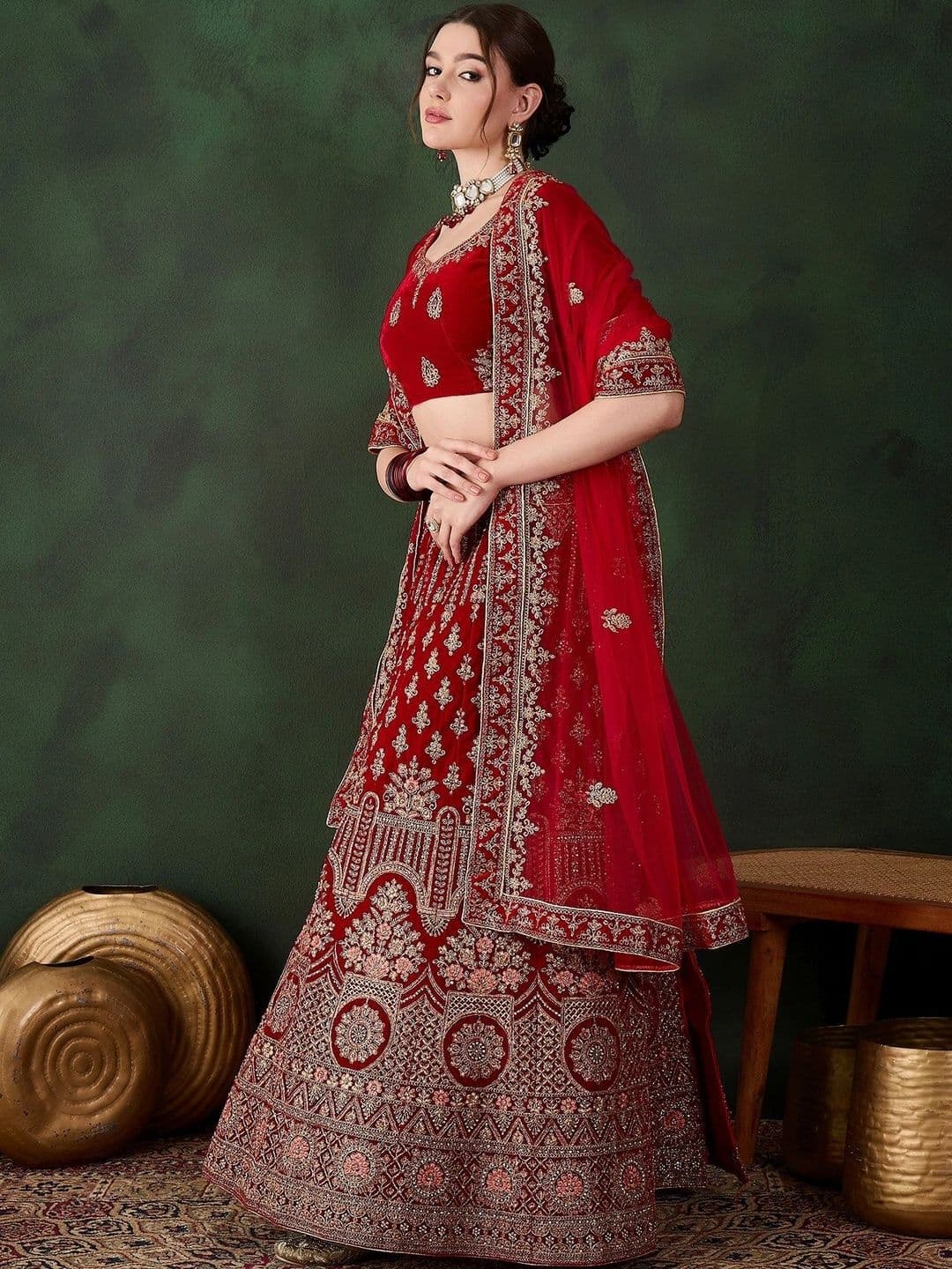 Mitera Embroidered Semi-Stitched Lehenga & Unstitched Blouse With Dupatta thumbnail 2