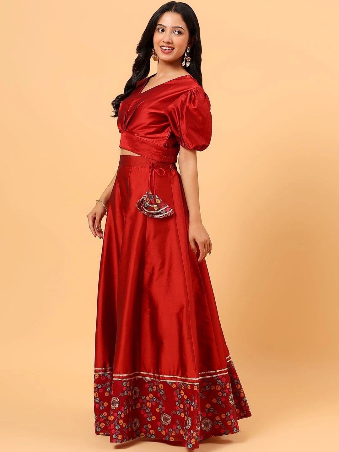 Frolic Rolic Silk Printed Border Skirt & Solid Silk Blouse Set thumbnail 3