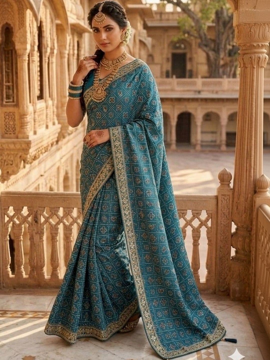 SmileyFashion Bandhani Embroidered Art Silk Designer Bandhani Saree thumbnail 4