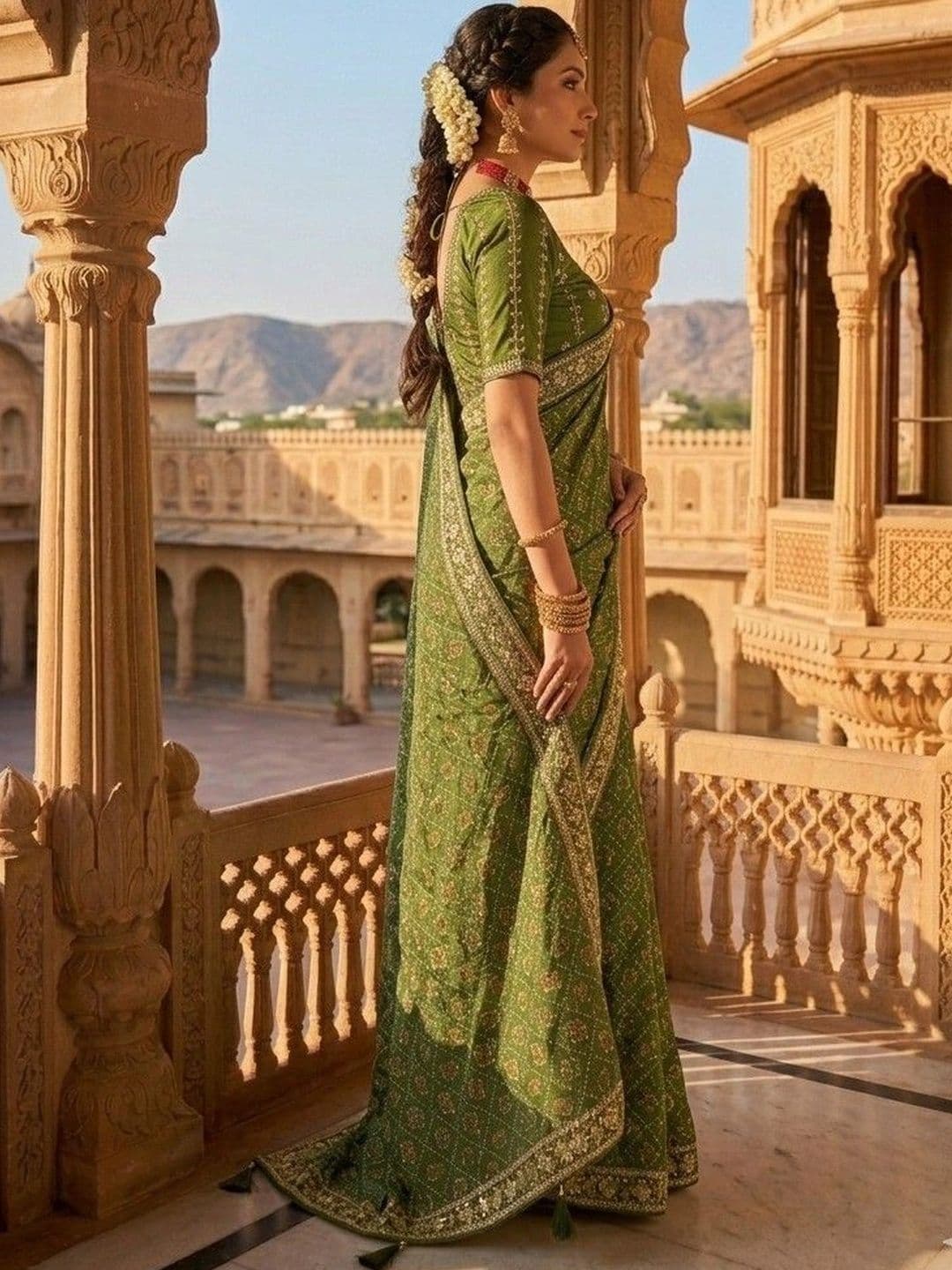 SmileyFashion Bandhani Embroidered Art Silk Designer Bandhani Saree thumbnail 3