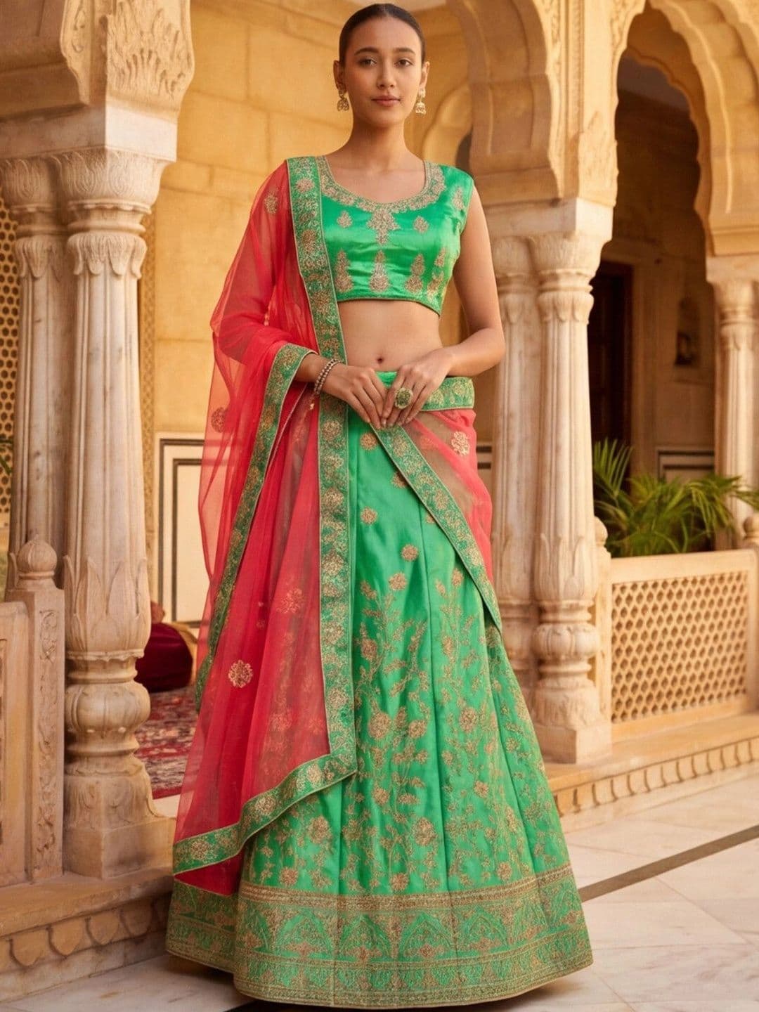 Anouk Rustic Embroidered Semi-Stitched Lehenga & Unstitched Blouse With Dupatta thumbnail 5