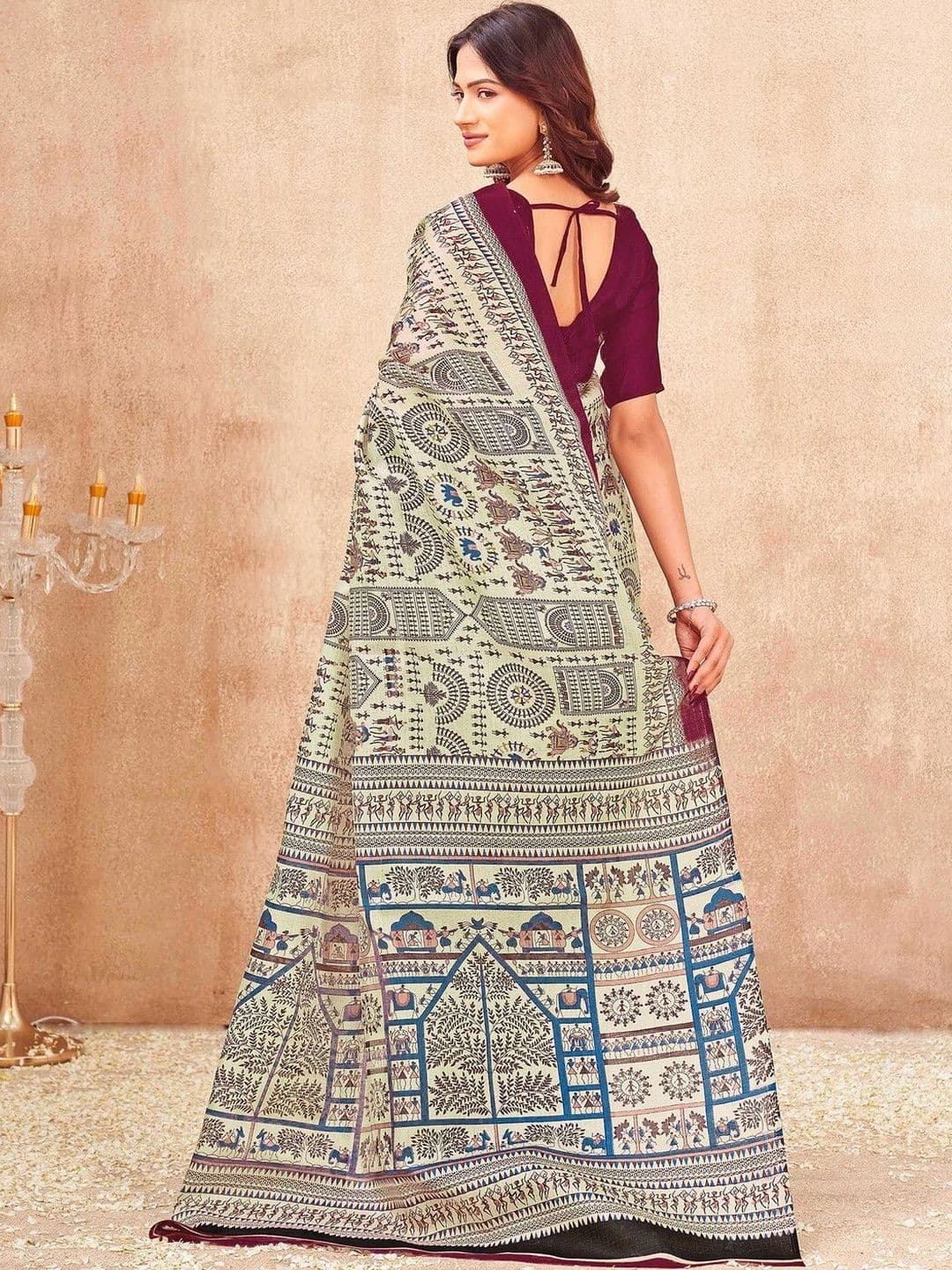 KALINI Women Printed Cotton Blend  Warli Fusion Saree thumbnail 4
