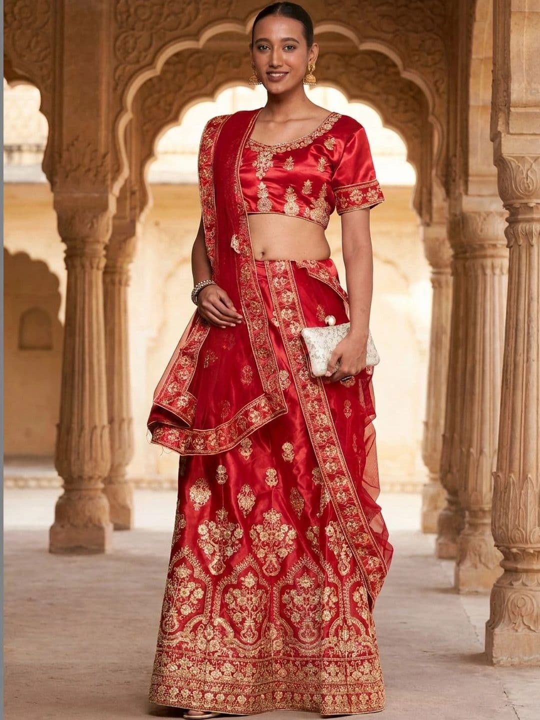 Mitera Embroidered Semi-Stitched Lehenga & Unstitched Blouse With Dupatta - view 1