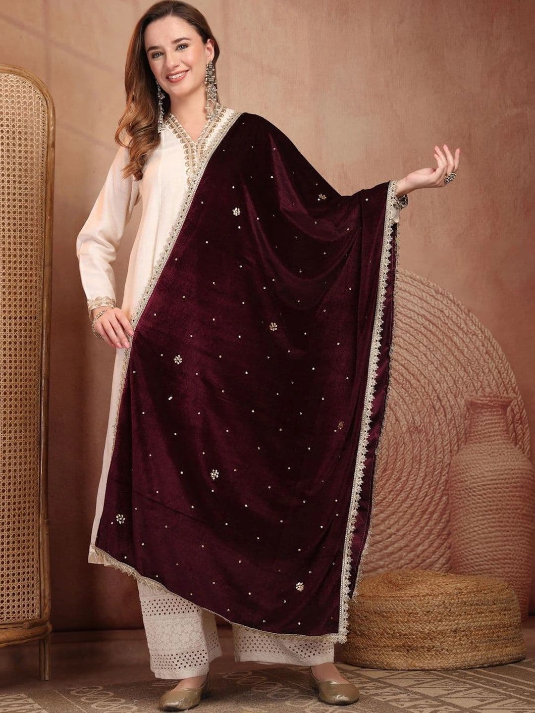 Clora Creation Velvet Dupatta with Zari - view 1