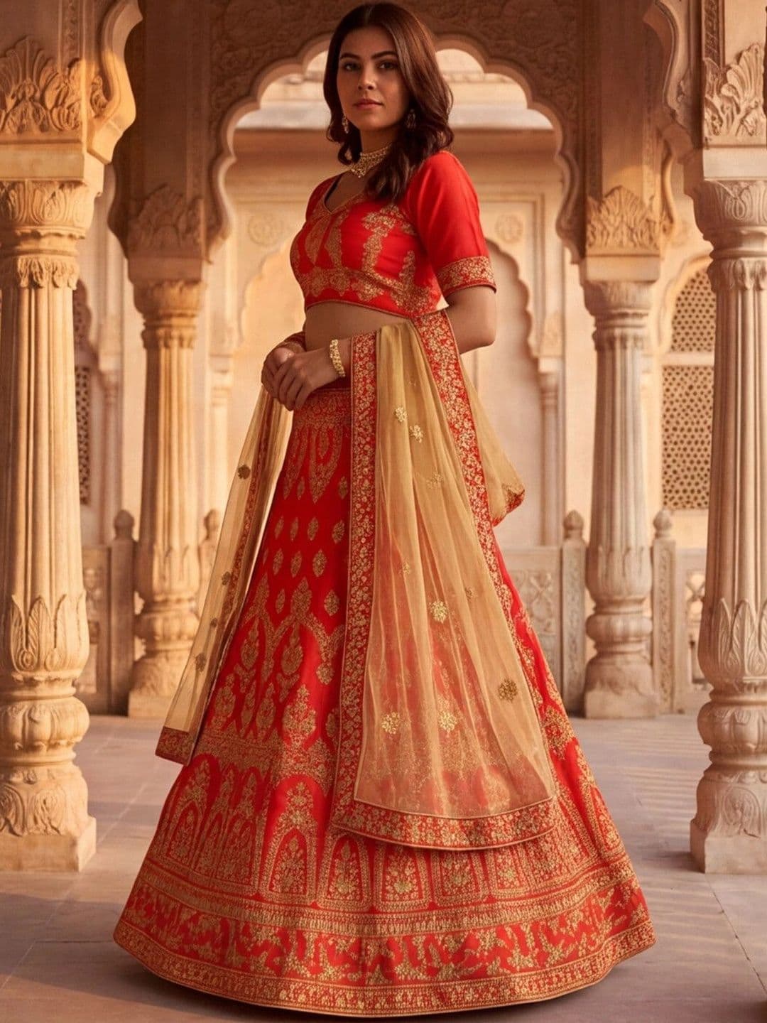 Anouk Rustic Embroidered Semi-Stitched Lehenga & Unstitched Blouse With Dupatta thumbnail 4