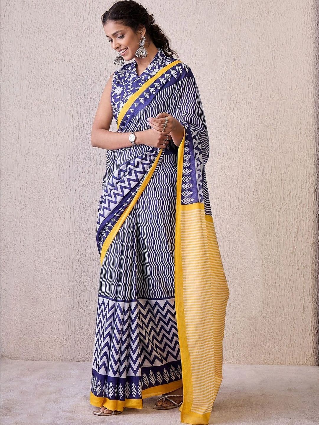 Sangria Striped Designer Leheriya Saree thumbnail 5