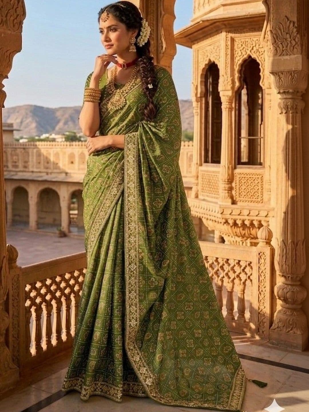 SmileyFashion Bandhani Embroidered Art Silk Designer Bandhani Saree thumbnail 2