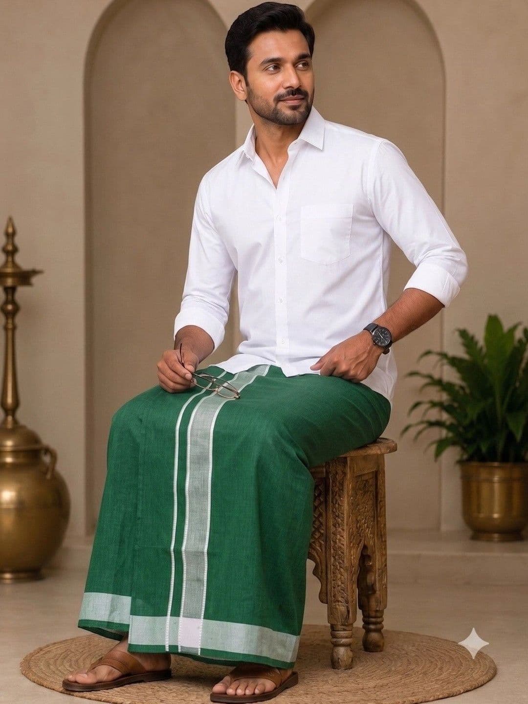 Tharunsha Elite Men Striped Cotton Dhoti Dhotis - view 1