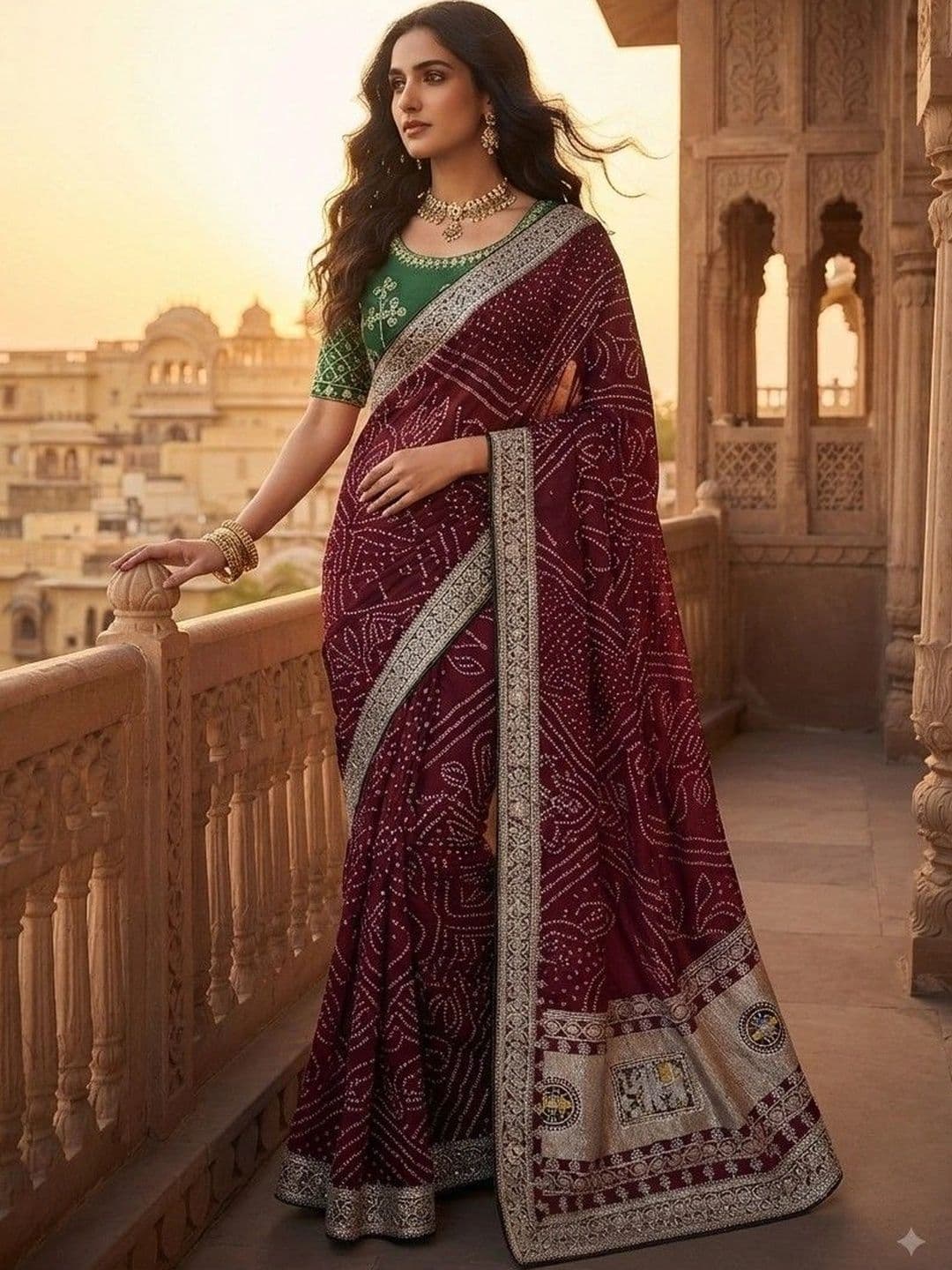SmileyFashion Bandhani Embroidered Art Silk Designer Saree thumbnail 4