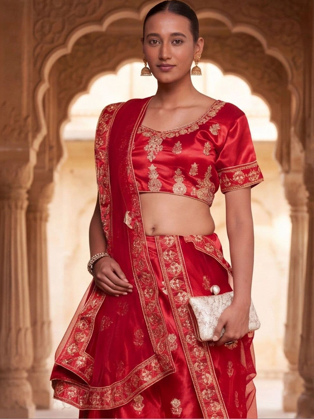 Mitera Embroidered Semi-Stitched Lehenga & Unstitched Blouse With Dupatta thumbnail 7