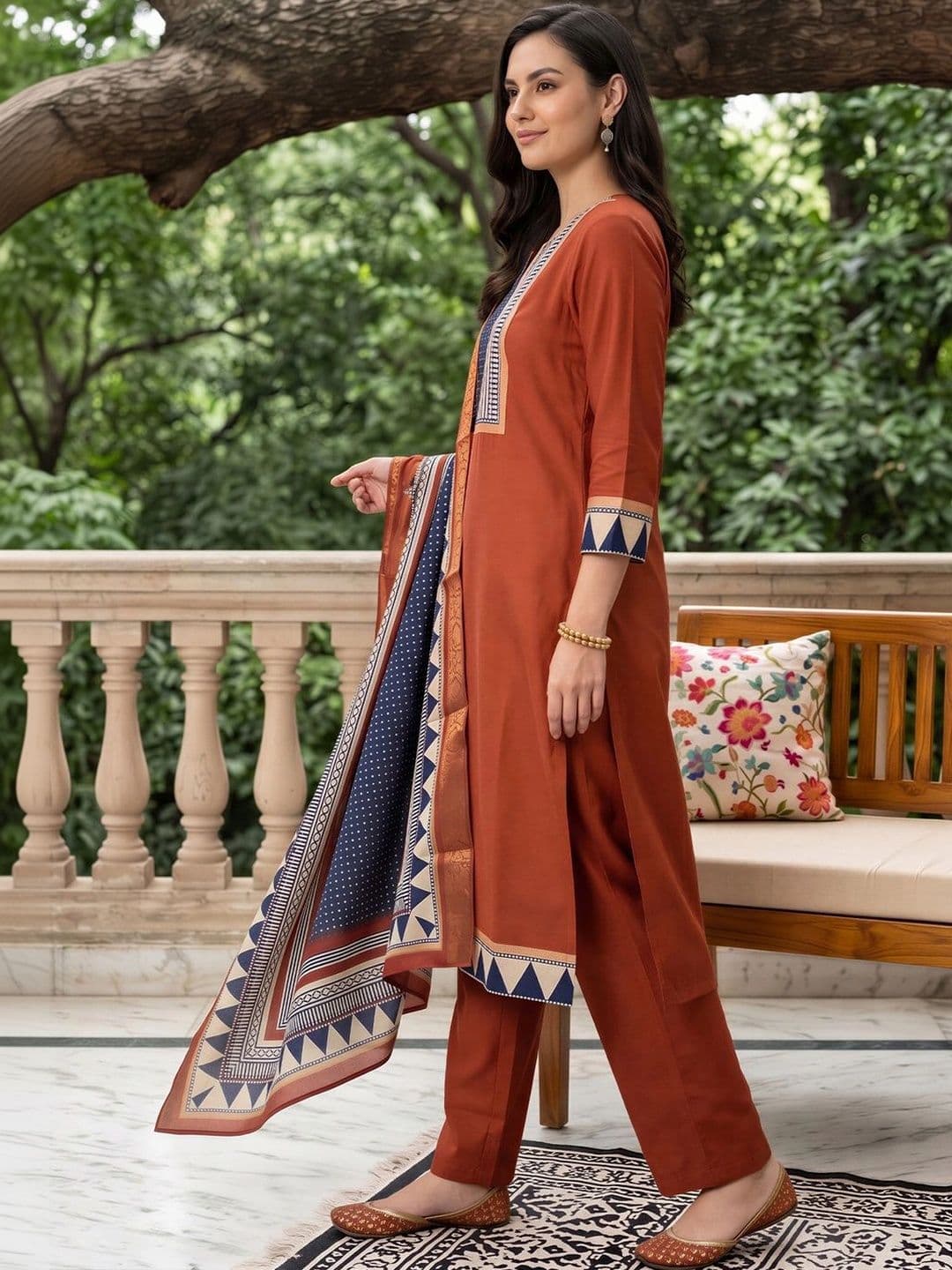 Indo Era Women Printed Regular Liva Kurta with Trousers & With Dupatta thumbnail 5