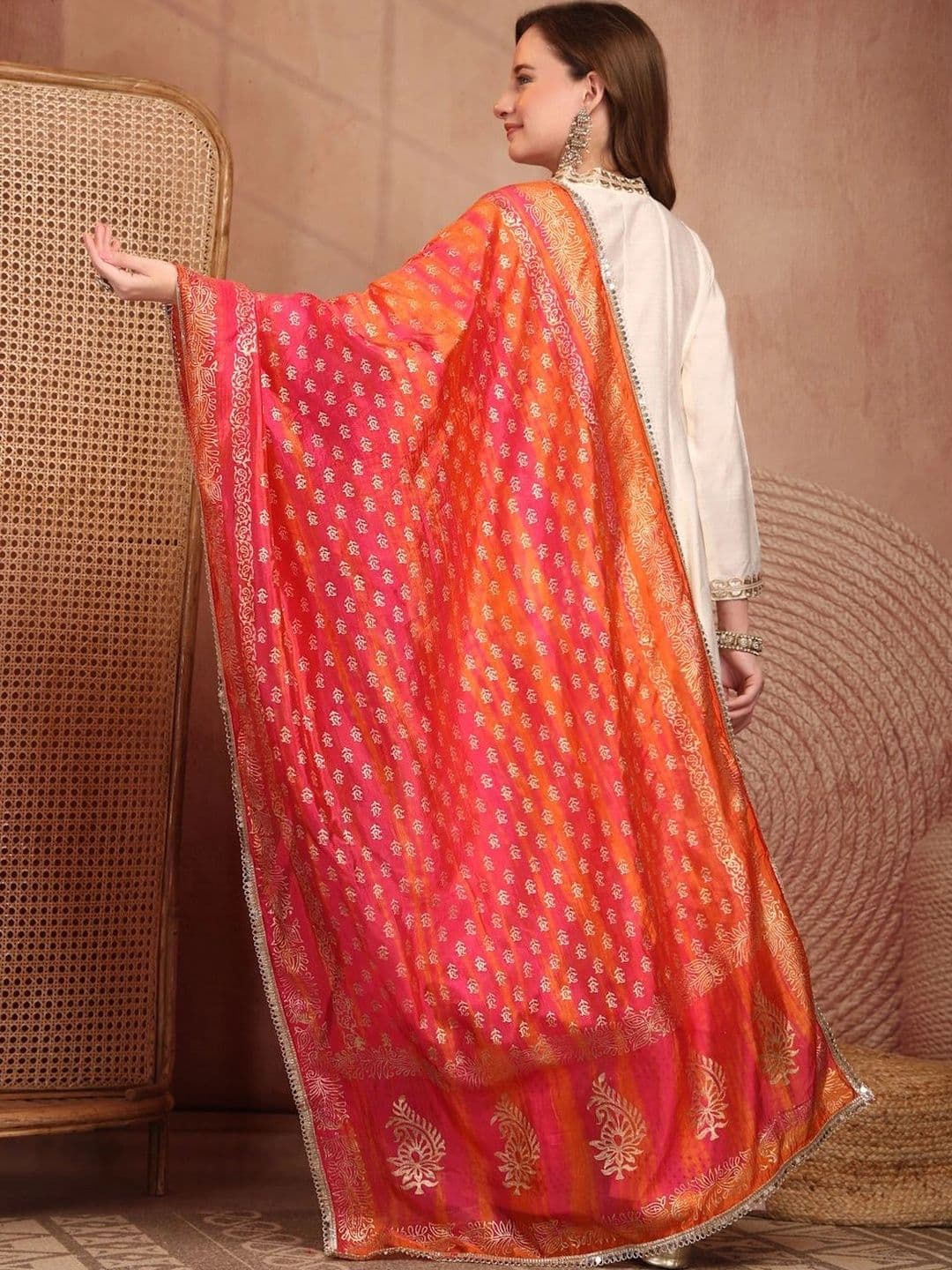 Clora Creation Ethnic Motifs Woven Design Dupatta with Mirror Work thumbnail 4