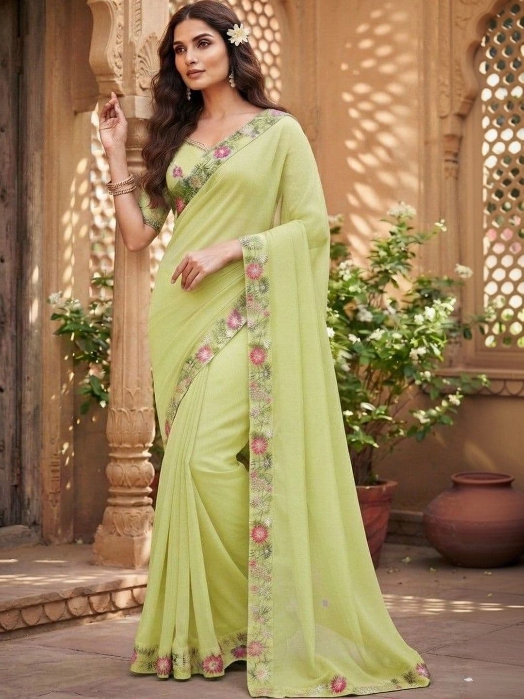 SmileyFashion Floral Embroidered Art Silk Saree thumbnail 4