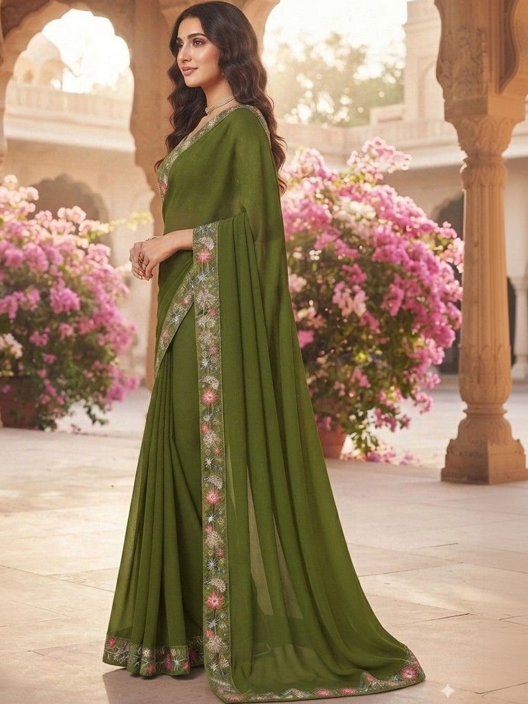SmileyFashion Floral Embroidered Art Silk Saree thumbnail 2