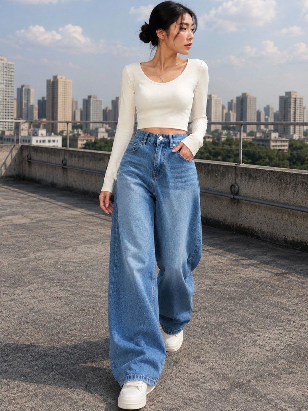 DressBerry Women Comfort Wide Leg High-Rise Light Fade Stretchable Jeans thumbnail 2